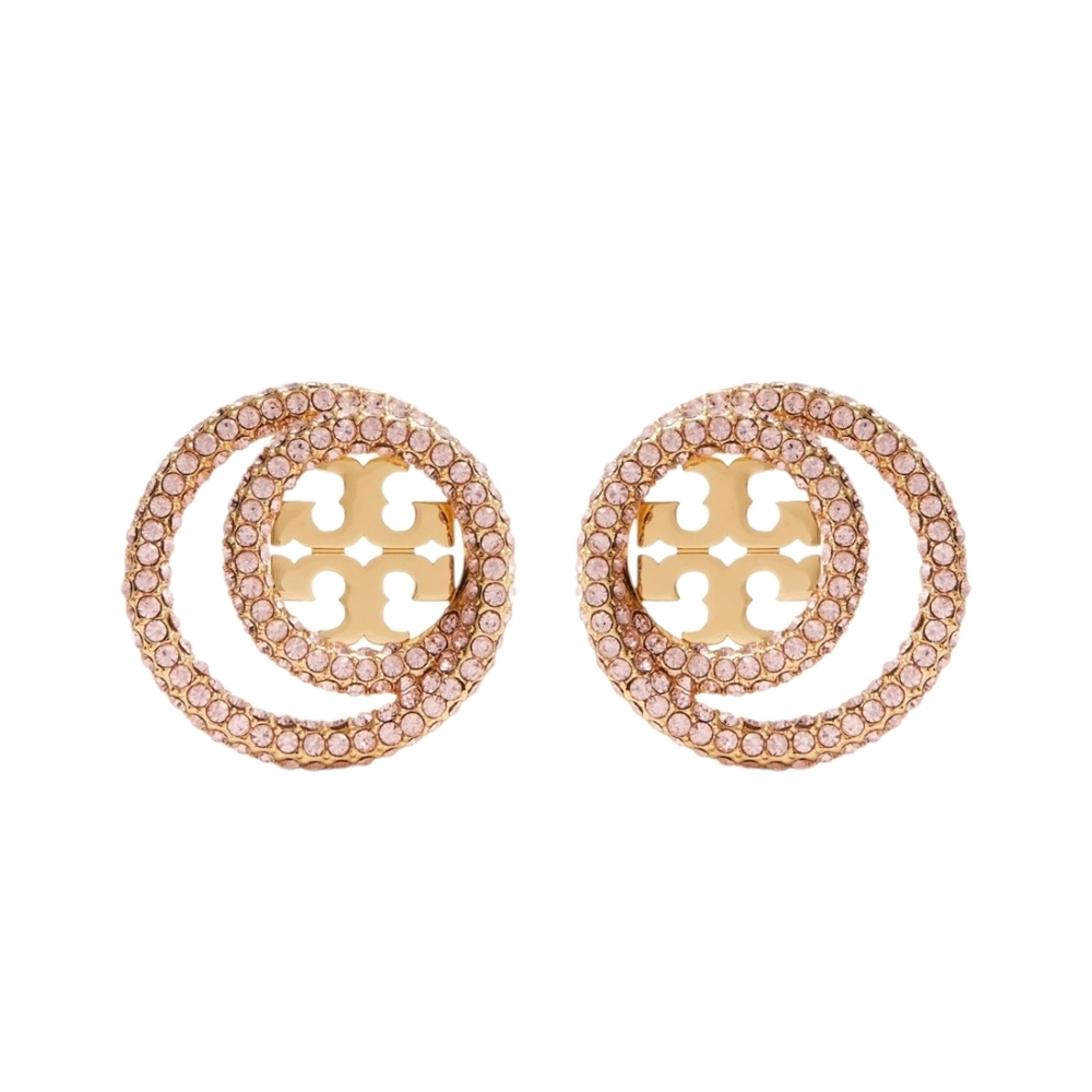 Tory Burch Miller Crystal-Embellished Gold and‎ Pink Circle Stud Earrings